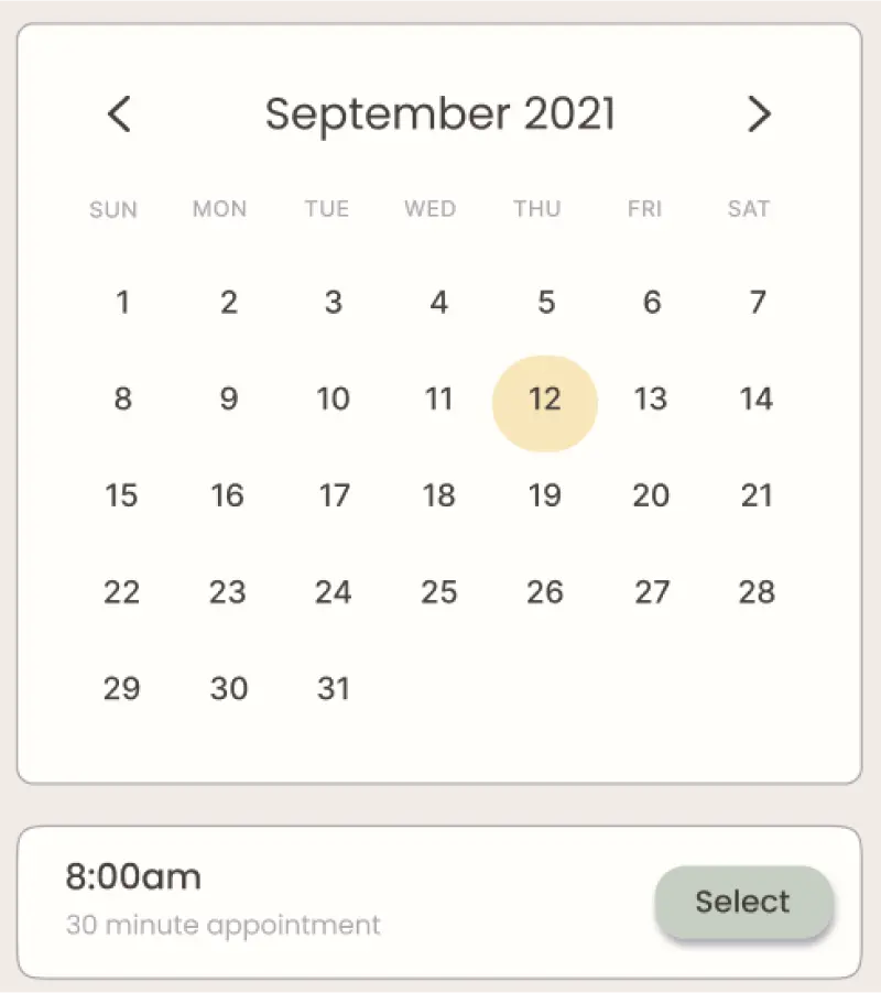 An example image from the prototype of the calendar. The selected date is highlighted with yellow.